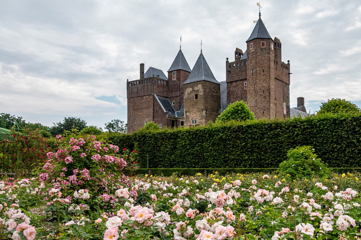 Kasteel Assumburg met op de voorgrond rozen.