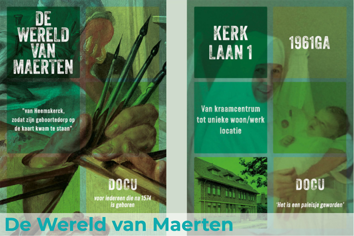 Groenige affiches over docu Maerten van Heemskerck