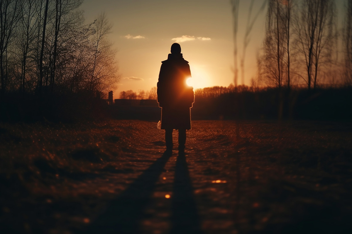 Vrouw wandelt de zonsondergang tegemoet