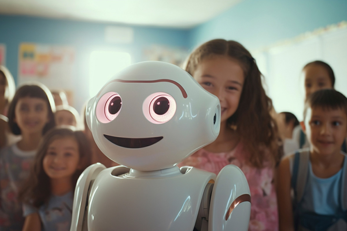 robot staat voor een groep kinderen